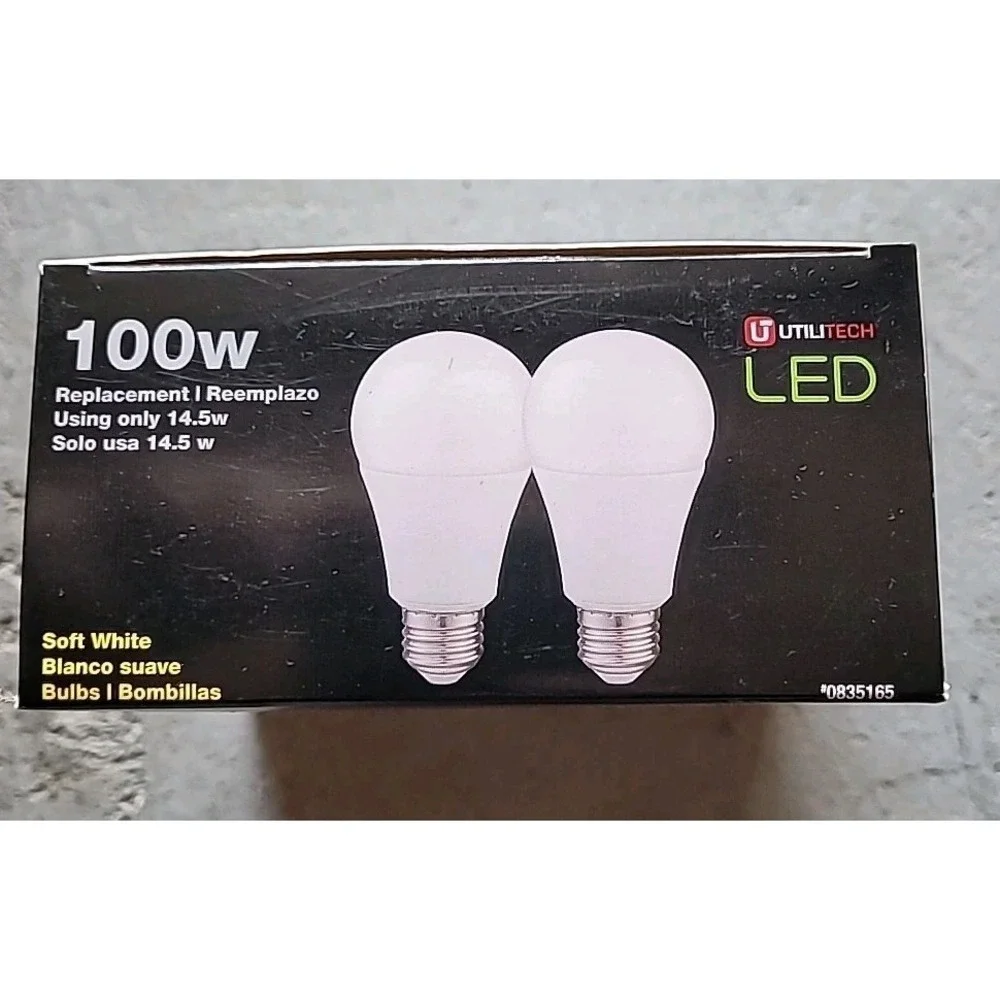 Utilitec LED 100W Soft White 2 Pack Dimmable 1600 Lumens Using 14.5W‎ Light Bulb